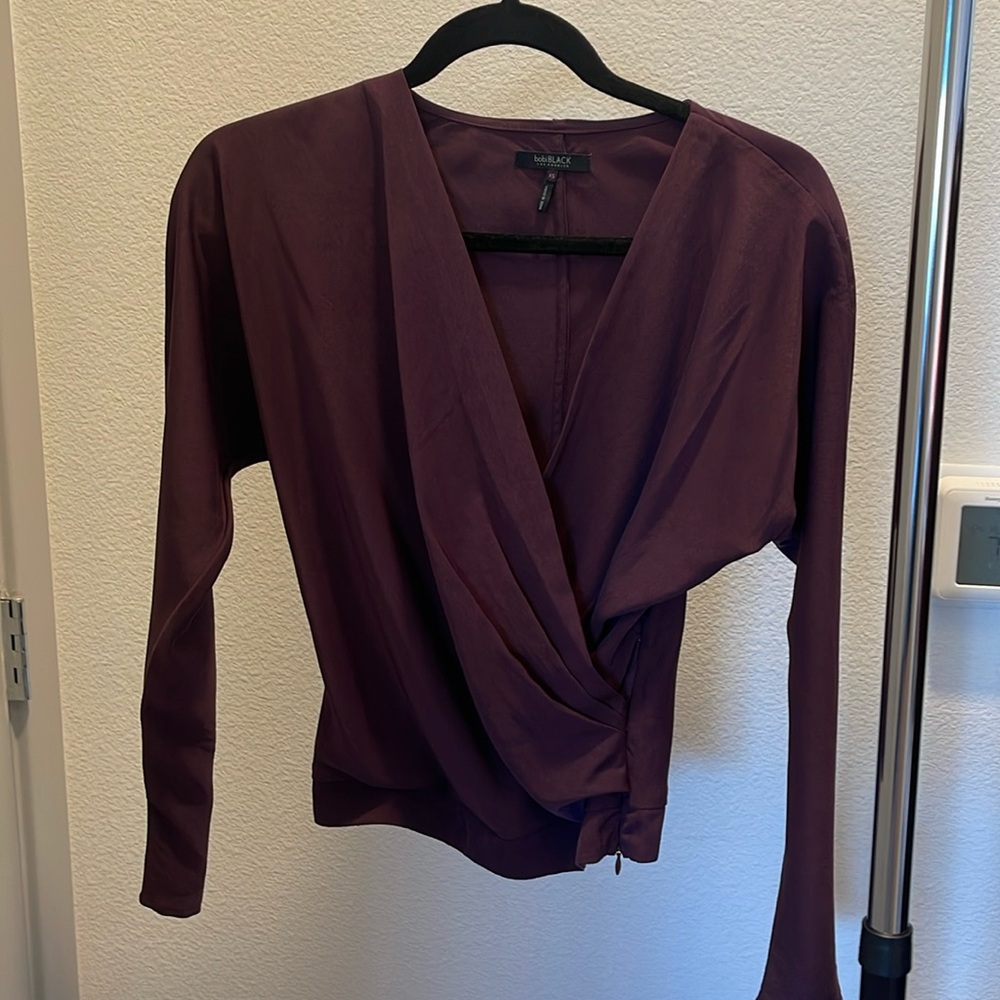 Satin Purple Long Sleeve Wrap Crop Top
